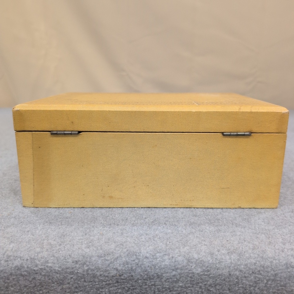 Vintage Tan Faux Leather Jewelry Box Teal Velvet Lining Multi Tier Drawer Latch - Picture 9 of 10